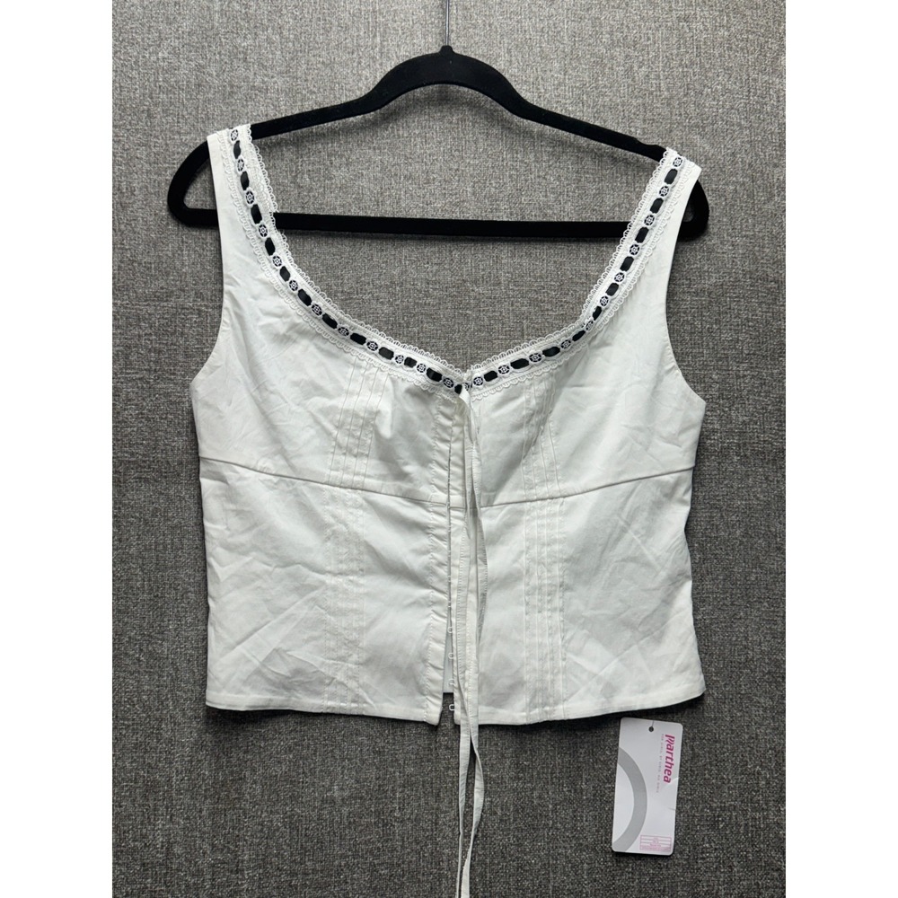 White Corset‎ Camisole Top Lace Trim Ribbon Tie L Coquette Fairycore NWT